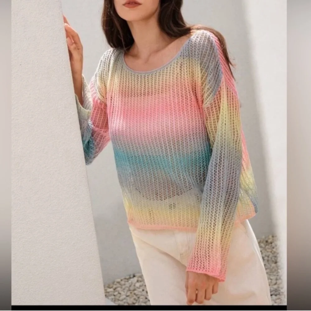SHEIN VCAY Ombre Drop Shoulder Pointelle Knit Sweater Without Cami Top s… - Picture 2 of 13